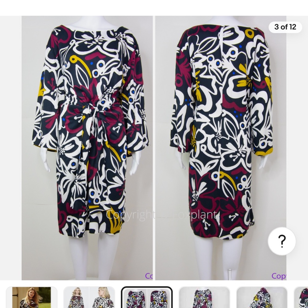 Eloquii Tie Front Kimono Sleeve Bold Artsy Abstract Print Dress  Size 14